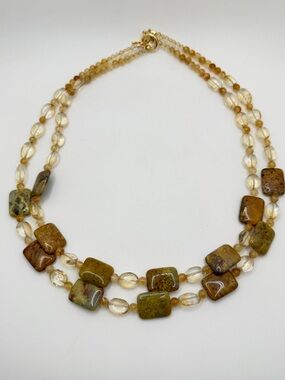21" double strands of CITRINE AND JASPER w/ gold tone hardware, necklace!